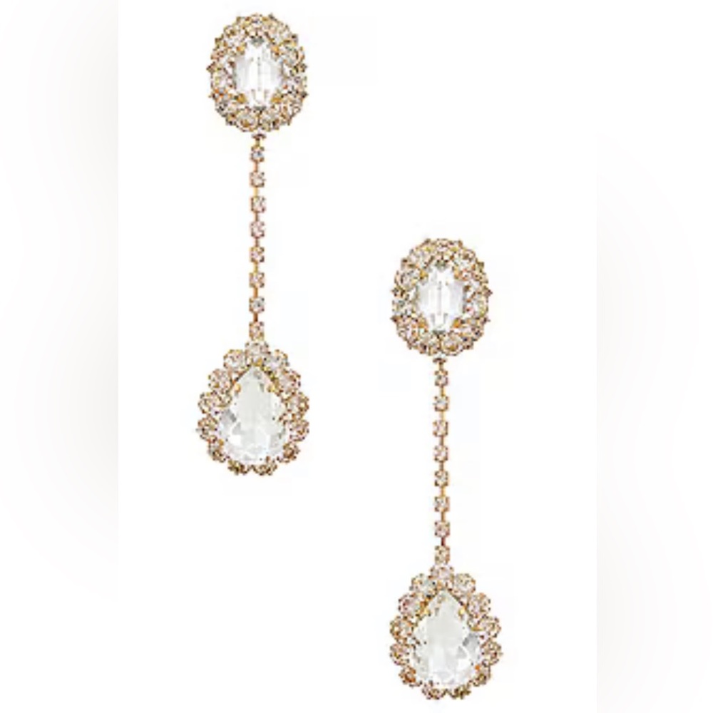Clear Crystal Drop Earrings- gold tone metal